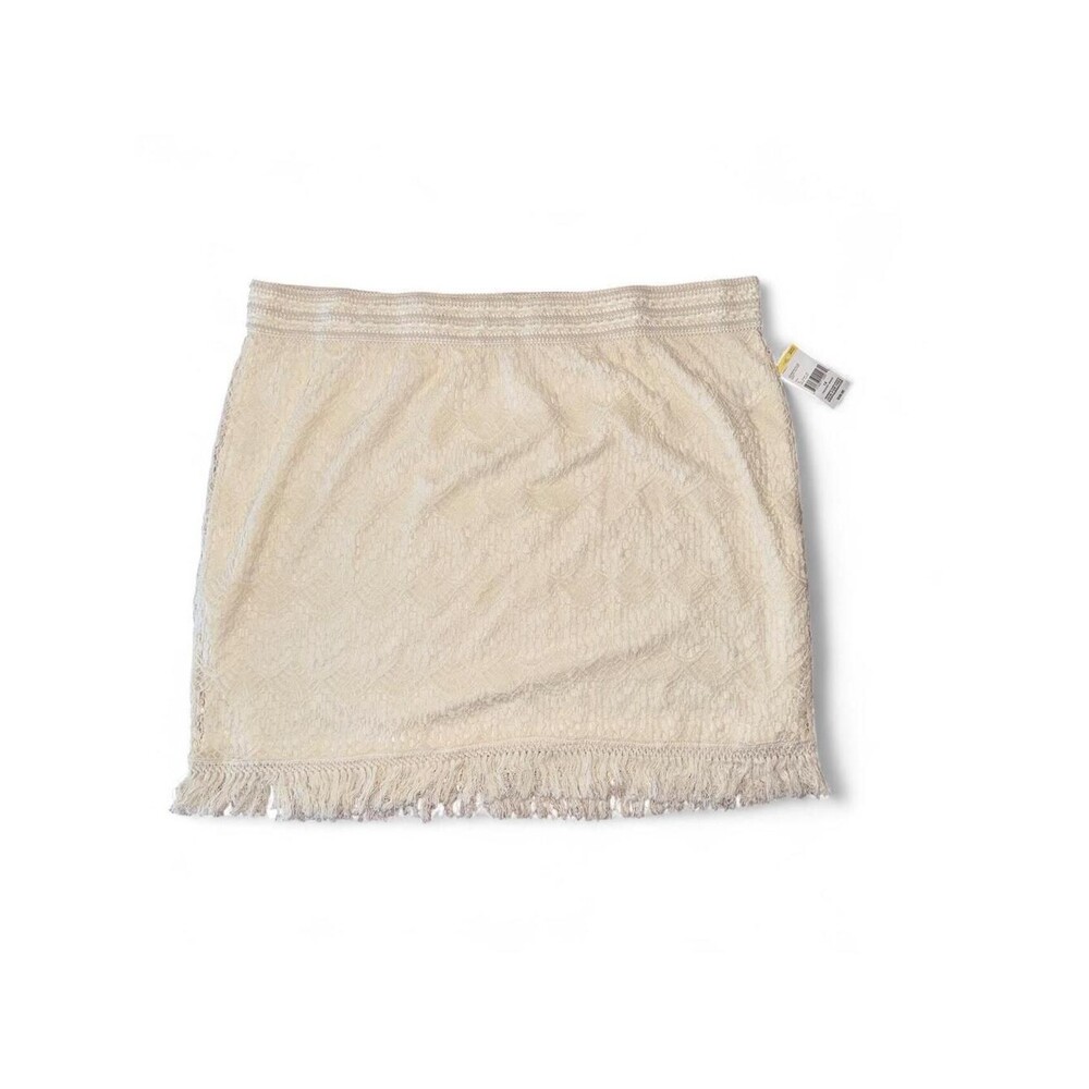 Bongo Plus Women's Plus Size 1X Crochet Lace Skirt in Egret